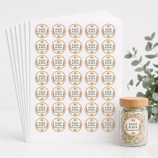 1.25" Custom Sheet Labels — Pack of 10 Sheets (350 Labels)
